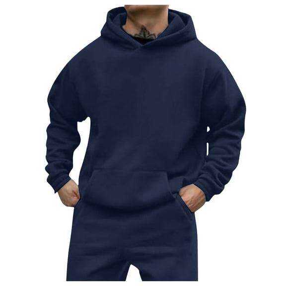 TOWED22 Mens Hoodies Patchwork Pullover Fleece Color Block Long Sleeve Sweatshirts Casual Drawstring Tops with Pocket(Navy,4XL)