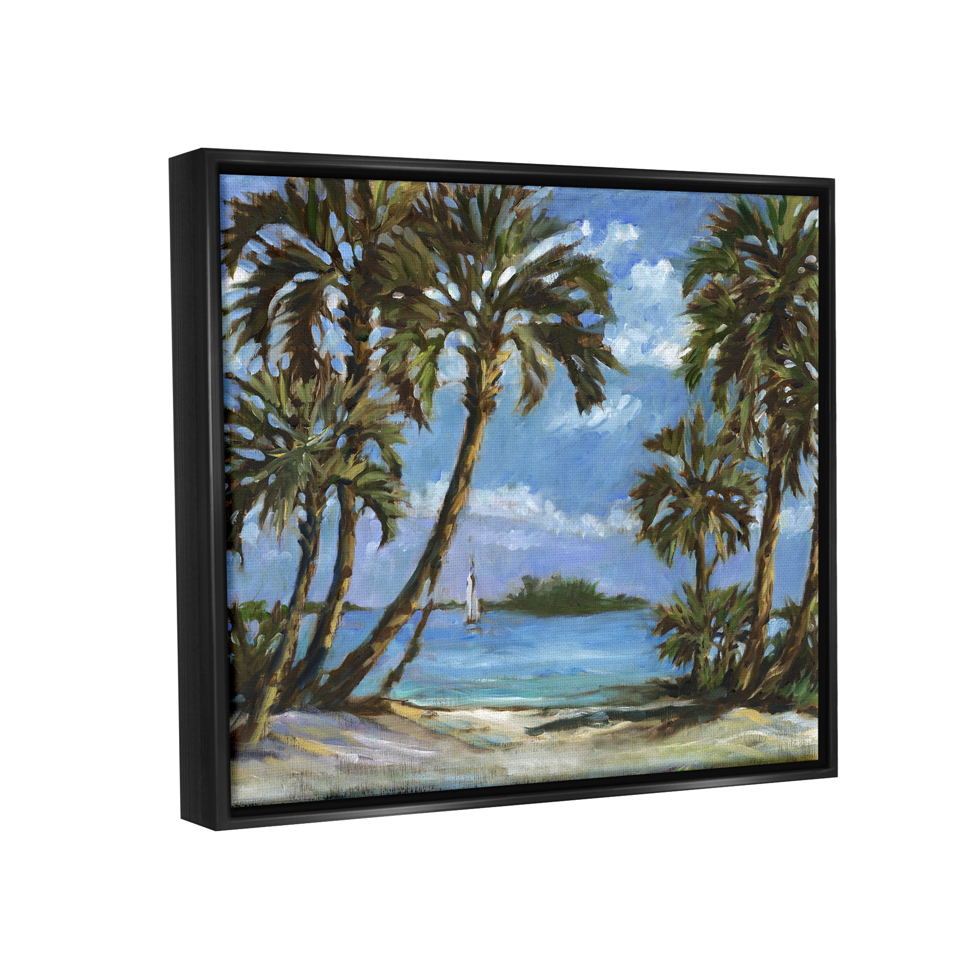 Stupell Industries Summer Palms Landscape Landscape Painting Black Floater Framed Canvas Art Print Wall Art, 21 x 17