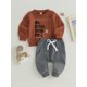 thumbnail image 2 of Conjunto de 2 piezas para bebé niño pequeño, sudadera, jersey y pantalones con estampado de pavo y gobble, ropa de Acción de Gracias, 2 of 6