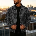 thumbnail image 3 of Havenx Men's Camo Corduroy Jacket Long Sleeve Button Down Shirt Jacket with Pockets Lapel Collar Camouflage Print Coat Casual Western Loose Fit Fall Winter Clothes,Black L, 3 of 6