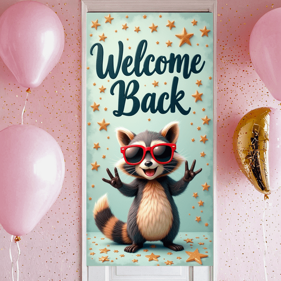 Raccoon Banner Party Decoration Polyester Material Welcome Back for School Decor Office Event Home Celebration
