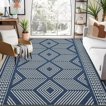 Garvee Area Rug 9'x12' Washable Modern Geometric Rug Non-Shedding Stain-Resistant Accent Rugs Home Decor, Blue