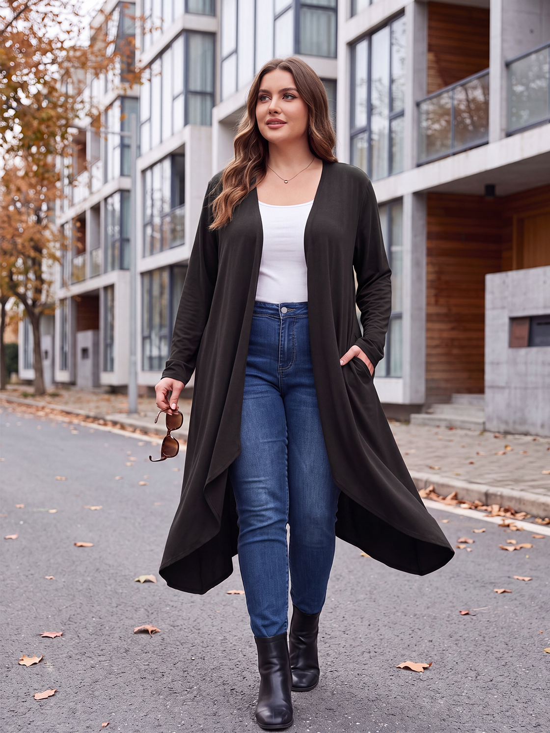 Cueply Women's Plus Size Lightweight Long Cardigan Sweater photo 3