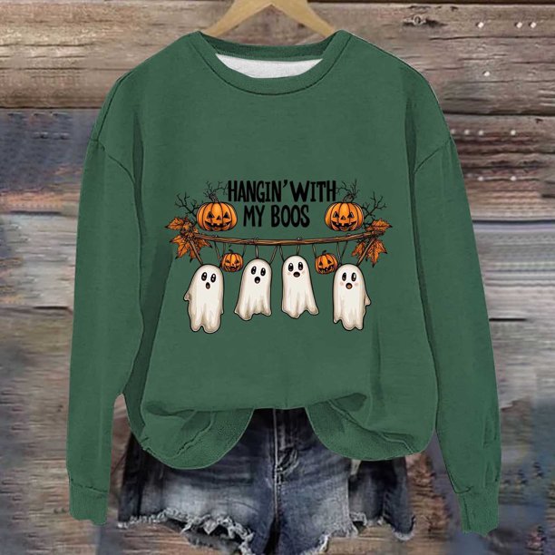 Cowsor Kids Clothes Pumpkin Graphic Sweatshirt Spooky Fall Vibes Outfit Dog Ghost Long Sleeve Pullover Tops