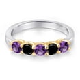 thumbnail image 3 of Gem Stone King 925 Silver and 10K Yellow Gold Purple Amethyst and Black Diamond Wedding-Bands Ring for Women | 0.82 Cttw | Round 3.5MM | Gemstone February Birthstone | Size 6, 3 of 6