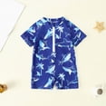 thumbnail image 2 of CAICJ98 Toddler Baby Boy Swimsuit Shark Print Bathing Suit Half Zip Up One Piece Rash Guard Romper Short Sleeve Swimwear (Dark Blue,12-18 Months), 2 of 4