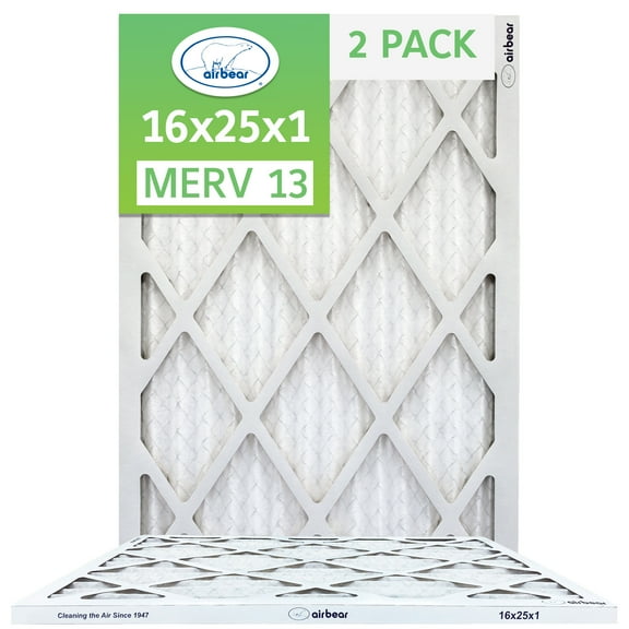 16x25x1 Air Filter MERV 13 (2-Pack) TRION Air Bear Pleated HVAC Air Filters Replacement (Actual Size 15.5 x 24.5 x .75)