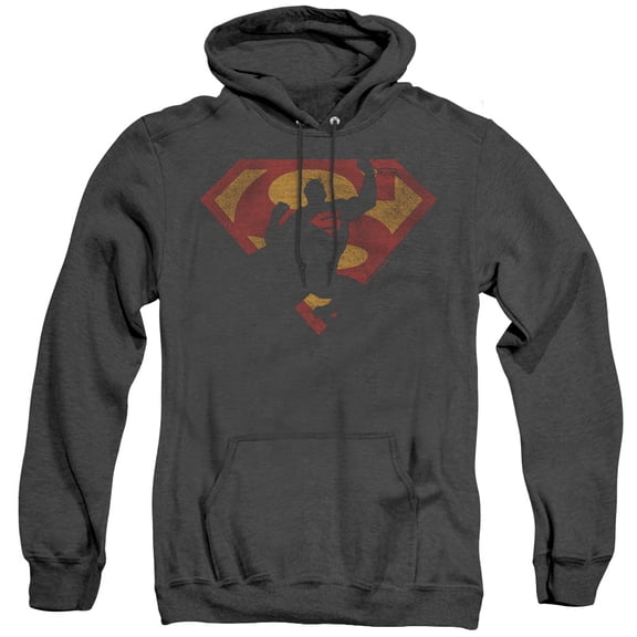 Superman S Shield Knockout Adult Heather Hoodie Sweatshirt Black