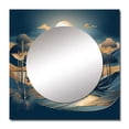 thumbnail image 2 of Designart "Metallic Coastal Paradise Gold I" Minimalism Landscape Square Mirror Wall Decor Traditional - Large Blue Square Bathroom Mirror - Square Printed Wall Mirror Art, 2 of 5