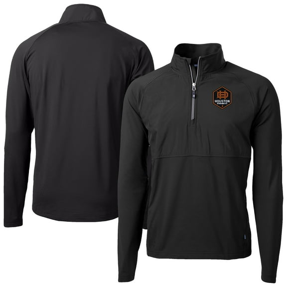 Men's-Cutter & Buck  Black Houston Dynamo FC Adapt Eco Knit Hybrid Recycled Quarter-Zip Pullover Top