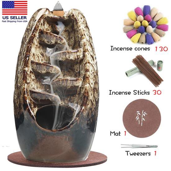 Kingsglen Ceramic Backflow Incense Holder,Waterfall Incense Burner