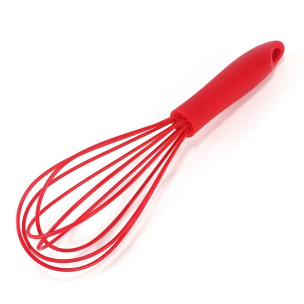 Batidor de Silicona Comercial Antirayaduras de 30 Cm, Mango Ergonómico Rojo, Resistente Al Calor, Flexible, para Cocina, Espumador de Leche, Batidor de Café para Mezclar, Batir, Remover y Cocinar | A