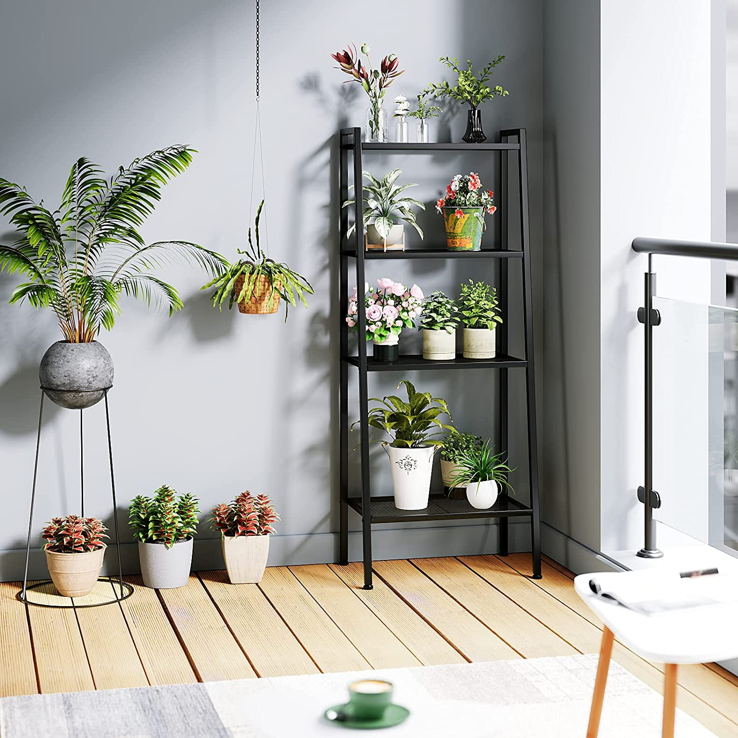 Buy Homfa 4 Tier Ladder Bookshelf, Metal Stand Shelves Plant Rack for