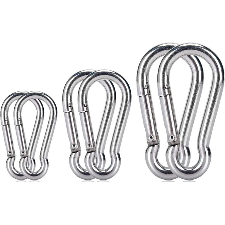 Carabiner Clip Spring Snap Hook,M4,M6,M8 304 Stainless Steel Heavy Duty  Carabiner Clip(6 PCS)(Silver)