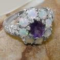 thumbnail image 6 of LBG British Made 925 Sterling Silver Natural Amethyst & Opal Womens Statement Ring - 33 size options - Size 11.5, 6 of 8