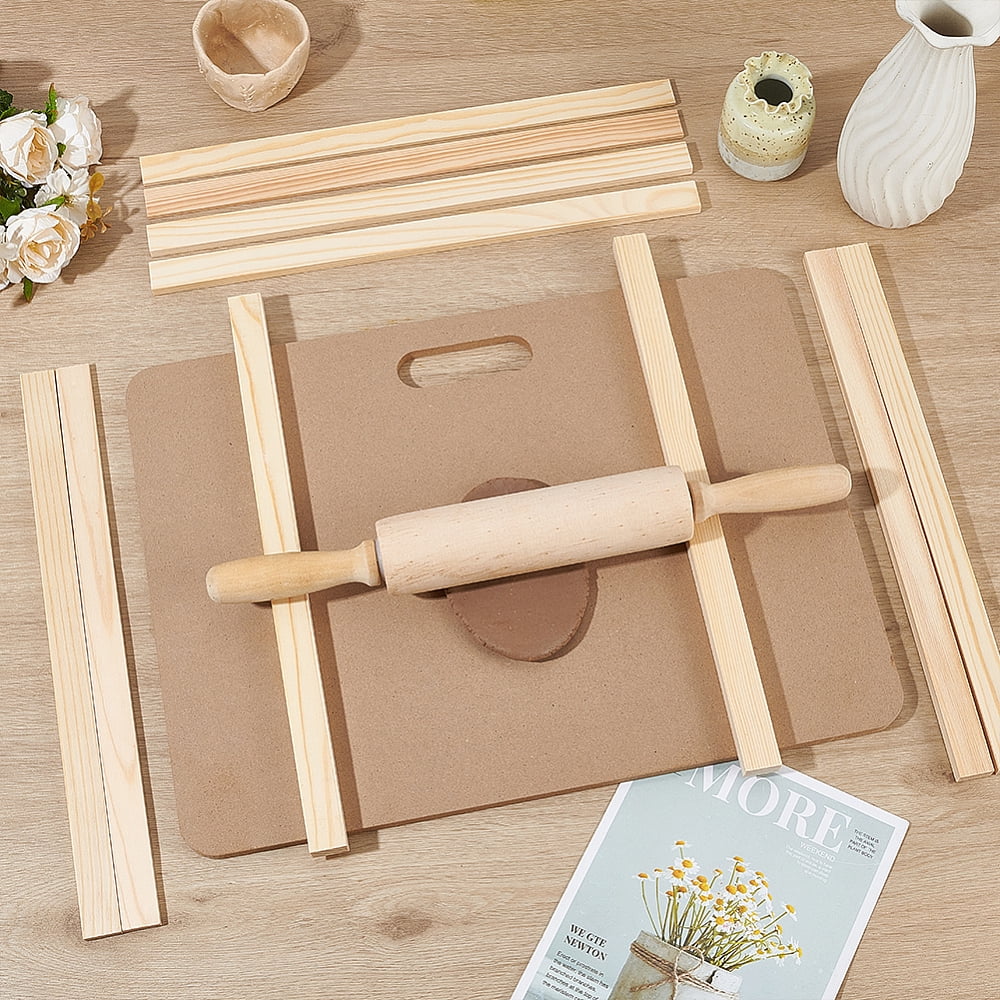 1 Set Ceramic Making Tools Pottery Clay Tools Pottery Clay Sculpting Modeling Tool Sets Rectangle MDF Wood Boards Wooden Rolling Pin and Mud Roller