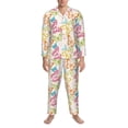 thumbnail image 3 of Fotbe Retro Colorful Butterfly Pattern Long Sleeve Pajama Set for Men,Sleepwear Set,2-piece Loungewear Set,Soft PJs Comfy Nightwear with Pockets-Medium, 3 of 7