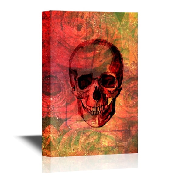wall26 - Canvas Wall Art - Skull on Vintage Rose Background - Gallery Wrap Modern Home Art | Ready to Hang - 32x48 inches