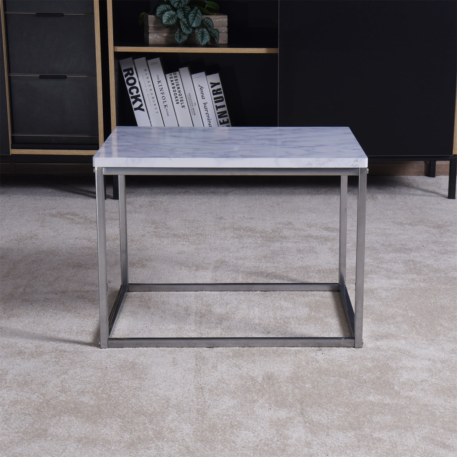 Modern Wooden End Table, Sofa Side Table with Artificial Marble Table Top and Metal Frame Modern Wooden End Table, Sofa Side Table with Artificial Marble Table Top and Metal Frame