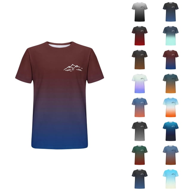 T-shirts Dégradé Montagne pour Femmes 2026 Été Décontracté Manches Courtes Col Rond T-Shirts Graphiques Randonnée Camping Hauts