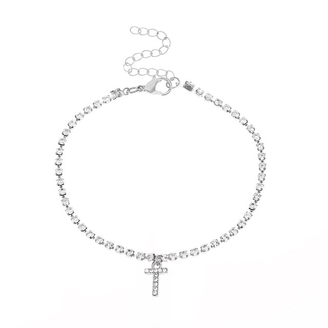 Tobillera creativa con diamantes de imitación para mujer, tenis de diamantes, 26 letras en inglés, hip-hop, calzado de playa creativo, moda europea y americana