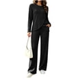 thumbnail image 2 of Dzrciro Sets for Women, Long Sleeve Crew Neck Irregular Wrap Tops and Elastic High Waist Wide Leg Pants 2 Piece Sets with Pockets, Soft Vacation Womens Sets S‑2XL, 2 of 7