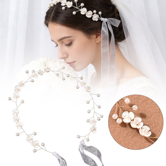 Homesteed Handmade Pearl Flower Bridal Headband Wedding Hair Accessories Elegant Headpiece for Bride Bridesmaid Prom Party