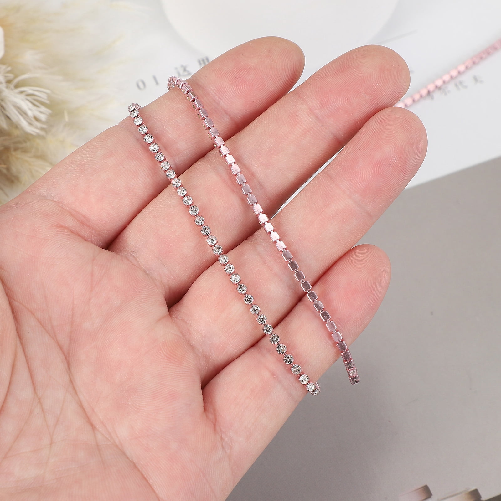 Uxcell Crystal Rhinestone Close Chain Trim, Crystal Claw Cup Chain Trim String for Sewing Craft White-Pink