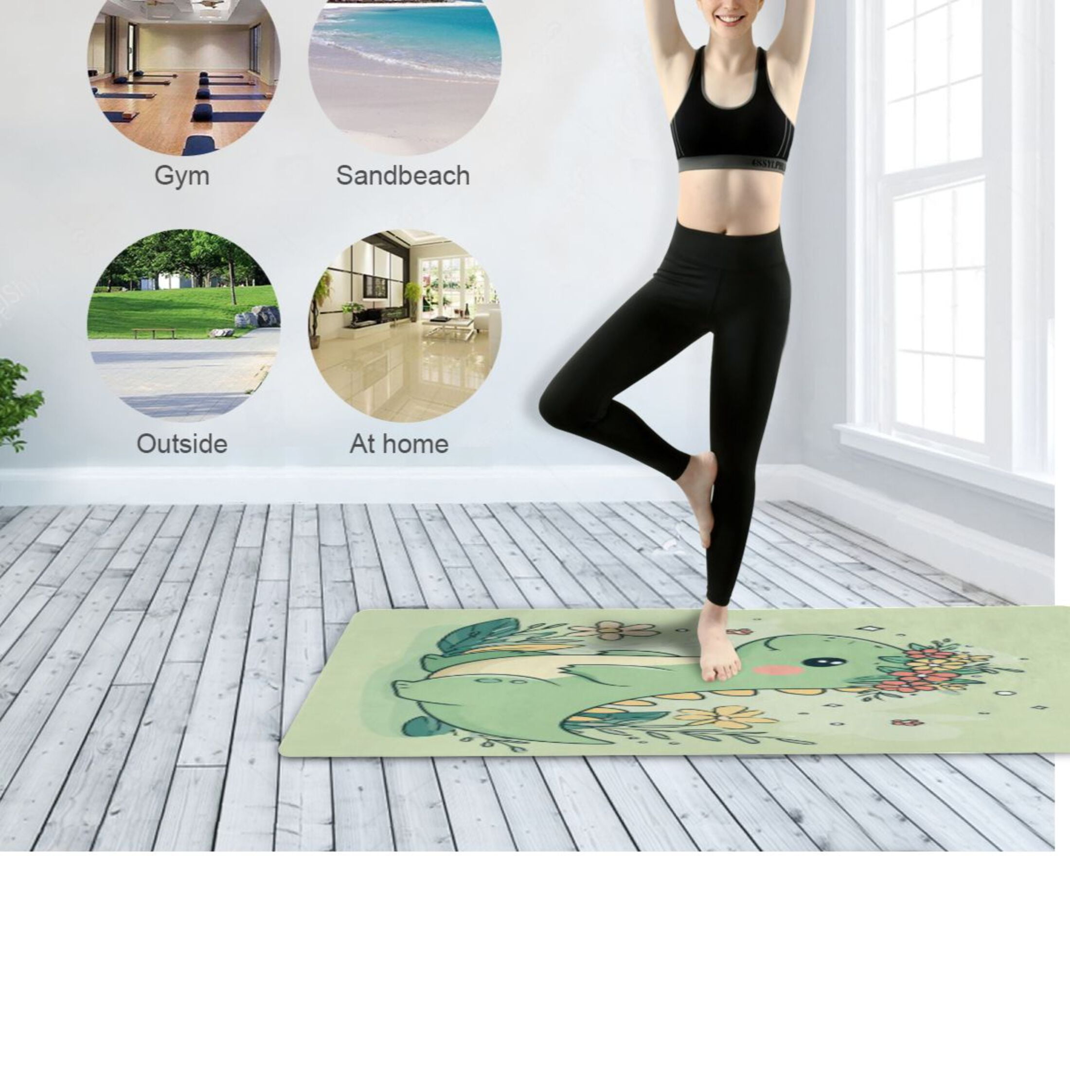 BZSMCE Yoga Mat Women Fitness Mat Lossom Crown Green Dino Pattern