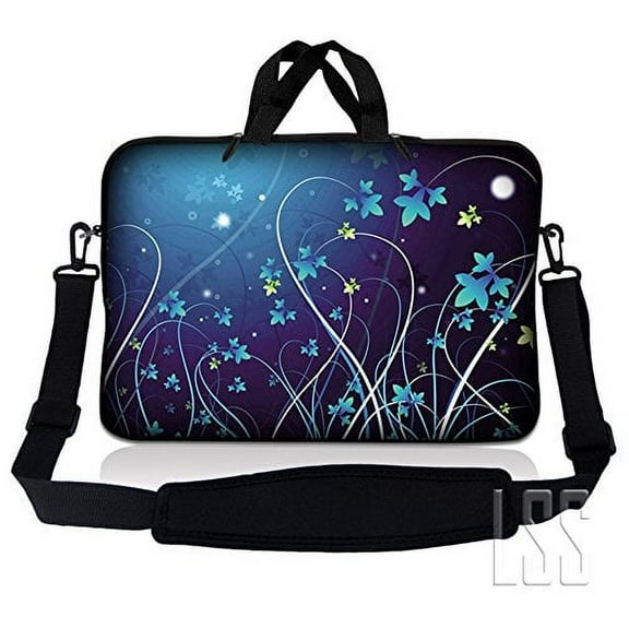 LSS 13.3 inch Laptop Sleeve Bag Compatible with Acer, Dell, HP, Sony, MacBook, Carrying Case w/ Handle & Adjustable Strap - Blue Swirl Night Floral