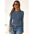 thumbnail image 6 of PRETTYGARDEN Women Summer Long Sleeve Shirts Ribbed Knit Crewneck Fitted Basic Tee Going Out Tops Casual Workout Outfits, 6 of 8