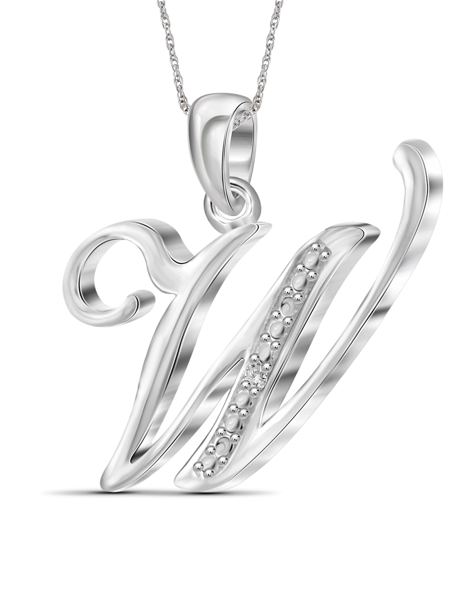 JewelersClub Accent White Diamond Initial Letter Pendant Necklace for Women | Customizable .925 Sterling Silver W Alphabet Monogram Necklaces for Girls | Personalized Jewelry Gift for Her