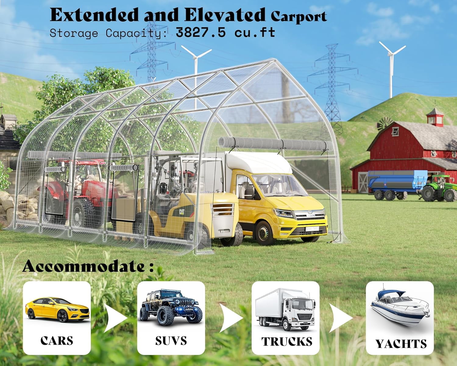 Jocisland 12x30 ft Carport with Galvanized Frame for Car, Roll-Up Doors, Heavy Duty Outdoor Canopy