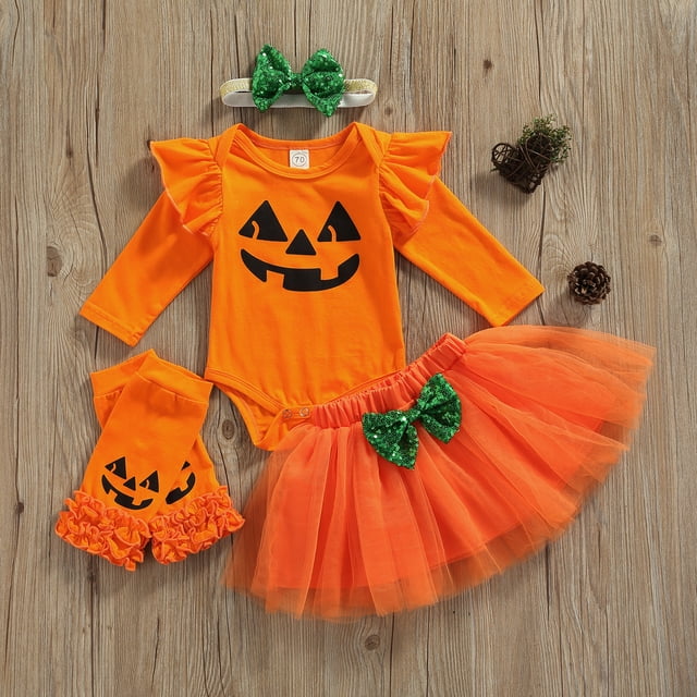 Mialoley Tenue d'Halloween pour Bébé Filles, Barboteuse à Manches Longues Imprimée, Jupe en Maille