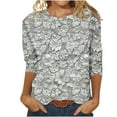 thumbnail image 2 of Runfenguu Spring Top For Women Oversized Graphic Tees For Women Women'S Floral Print Round Neck Three Quarter Sleeve 3/4 Sleeve T-Shirt Loose, 2 of 5