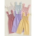 thumbnail image 5 of HWJAD Toddler Baby Girls Ruffle Sleeveless Smocked Romper One Piece Gingham Jumpsuit Summer Outfits Clothes, 5 of 5