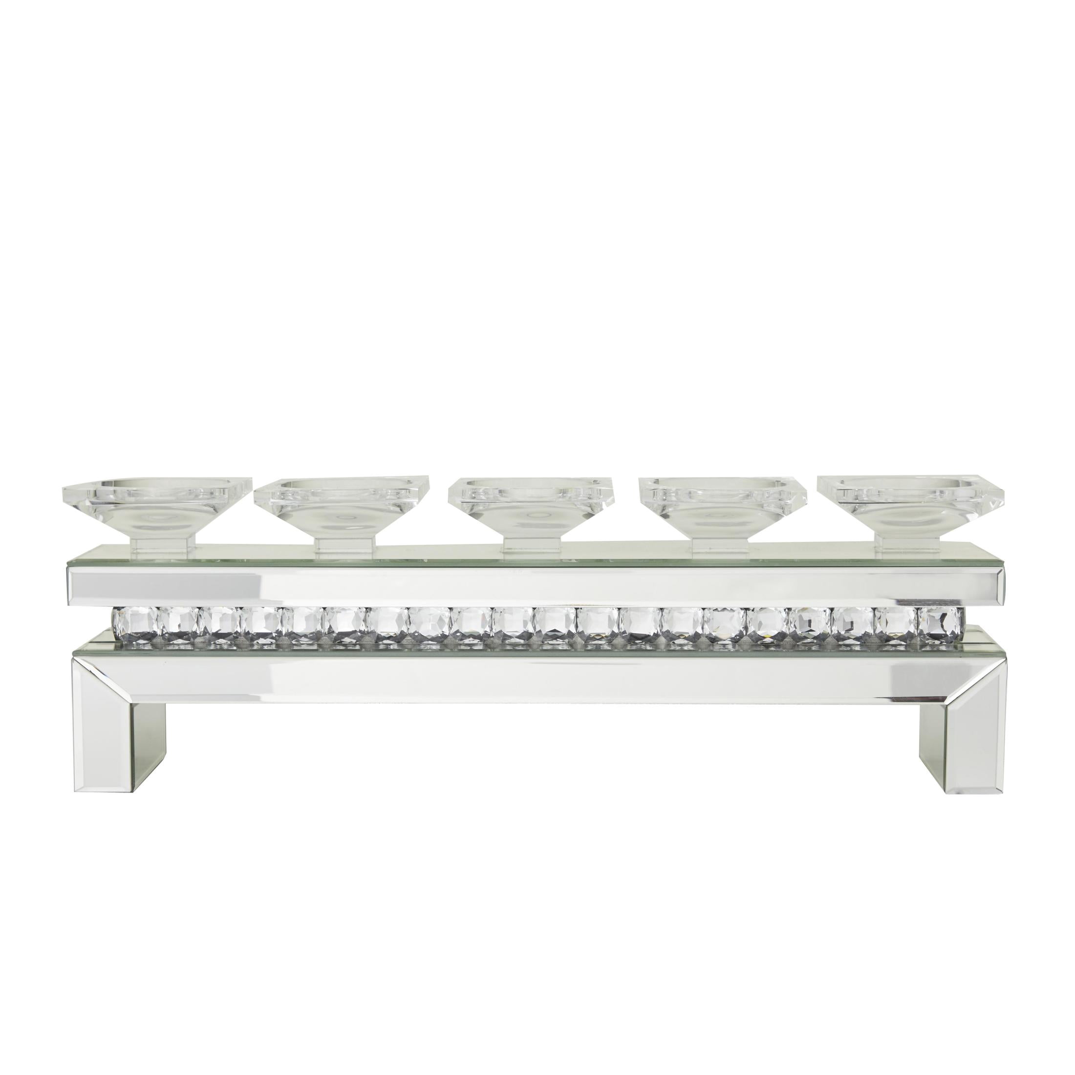 DecMode 5 Holder Silver Wood Pillar Candelabra with Mirrored Accents
