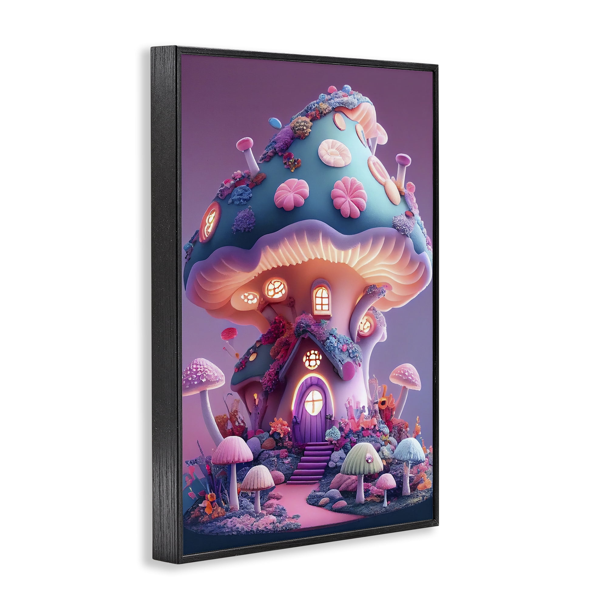 Stupell Industries Mystical Forest Mushroom Town & City Painting Black Framed Art Print Wall Art, 16 x 24