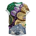 thumbnail image 2 of TrendVibe365 Mardi Gras Womens Short Sleeve Shirts Plus Size with Crew Neck Polyester Casual Mask Printed Mardi Gras Celebrations Blouse Tops for Mardi Gras Event Purple 5XL, 2 of 5