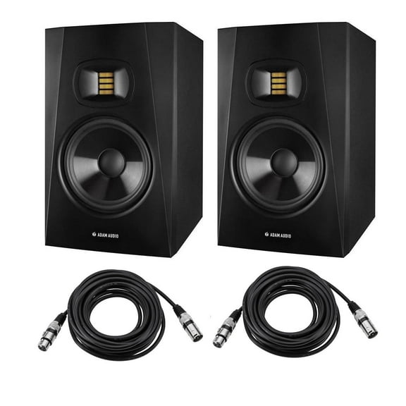 Adam Audio Professional T-Series T7V 7" 70W 2-Way Active Nearfield Monitor, Pair, Bundle with 2x 25' XLR-F to XLR-M Balanced Audio Microphone Cable