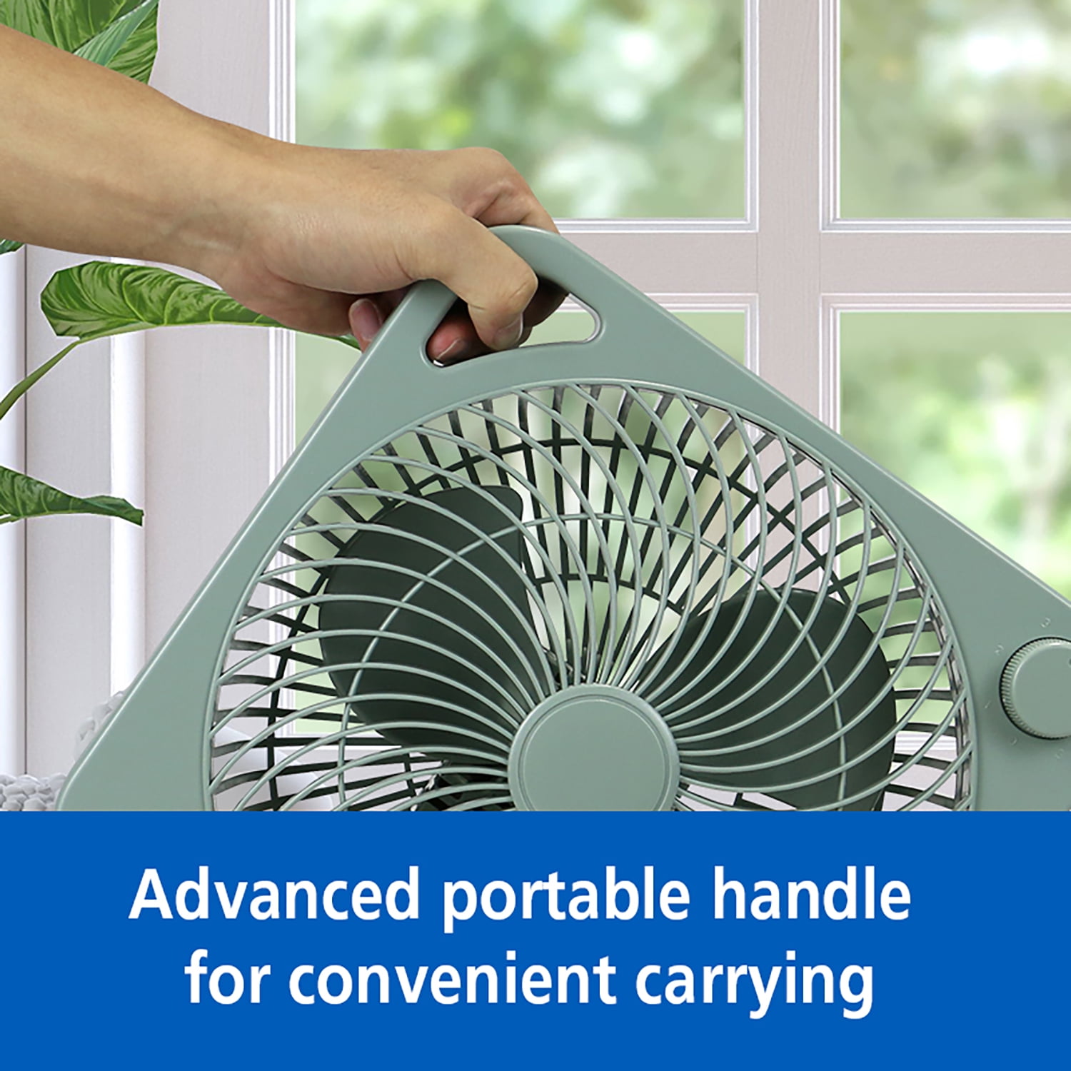 Mainstays 9 in 3-Speed Indoor Personal Table Electric Fan, Portable Handle, Green River, Model FN2006GR
