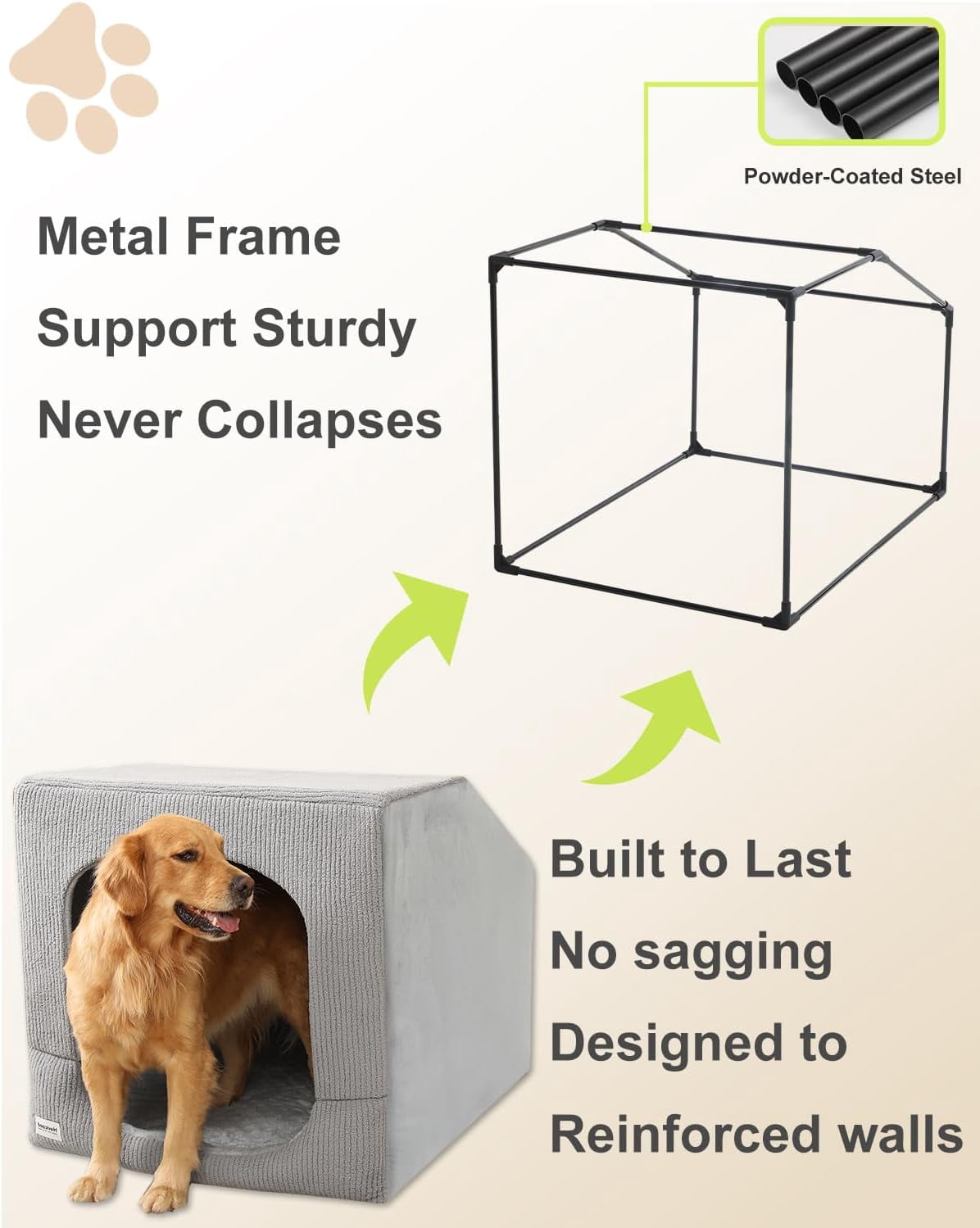 Indoor Dog House for Extra Large Medium Small Sized Dogs - Dog Tent with Washable Removable Cover, Pet Orthopedic Dog Cave Bed Egg-Crate Foam Cushion, Inside Dog House Large Space(XXL)