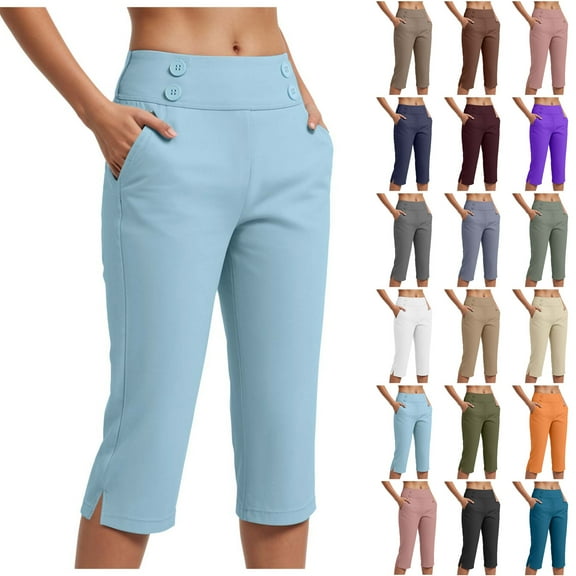 GEWSEY Dressy Capri Pants for Women Stretch High Waisted Crop Work Pants Summer Casual Capris Slacks Yoga Trousers Dress Pant (Coffee, S)