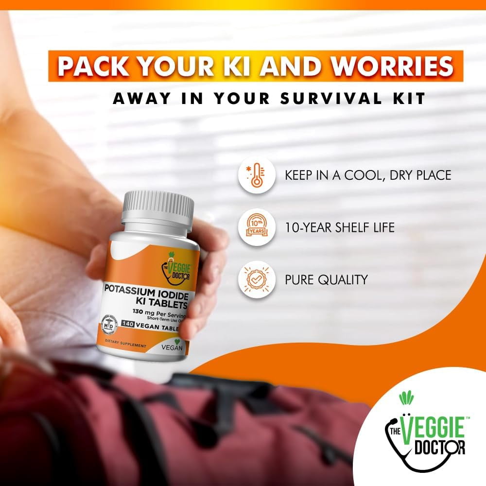 The Veggie Doctor Potassium Iodide 130mg – 140 Vegan Tablets – Iodine Supplement for Adults and Kids – USA-Made, Non-GMO, Gluten-Free