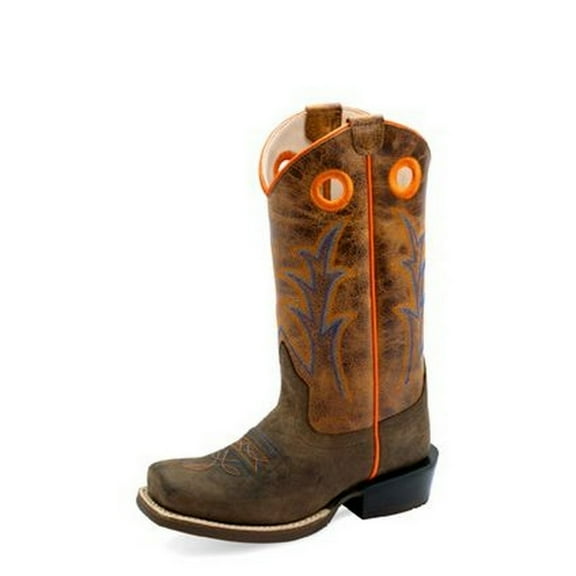 Old West Western Boots Boys Square Leather Cushioned Dark Brown 8204