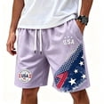 thumbnail image 5 of Homeyce Patriotic Shorts for Men Patriotic Printed Distressed Washed Shorts with Pocket Outdoor Hiking Fishing Shorts 250 Year American Anniversary Independence Day Golf Shorts,Purple 4XL, 5 of 5