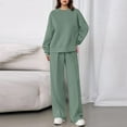 thumbnail image 5 of Womens 2 Piece Outfits Long Sleeve Crewneck Lounge Sets Wide Leg Pants Woman Tracksuits Loose Fit Fall Clothes Green S, 5 of 5
