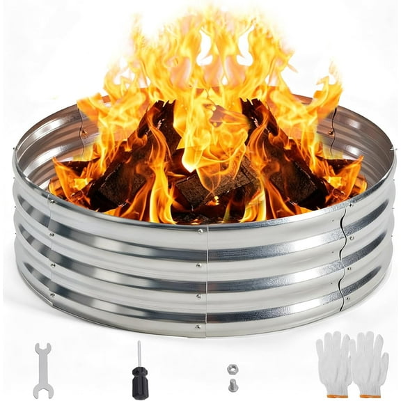LIFERECORD 35 Inch Heavy Duty Galvanized Steel Fire Pit Ring, 3FT Raised Wood Burning Fire Pits & Outdoor Fireplace, Heat Resistant Campfire Ring, for Outdoor Backyard, Patio & Camping Use