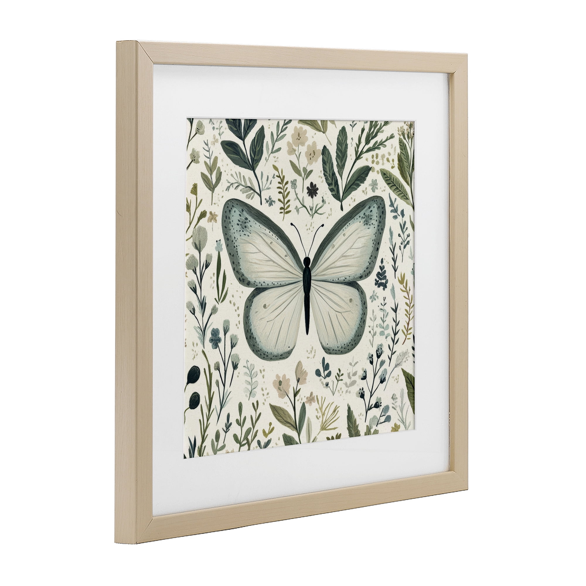 Stupell Industries Dusty Blue Butterfly Botanicals Birch Framed Print Under Glass, design by Petal Prints Design