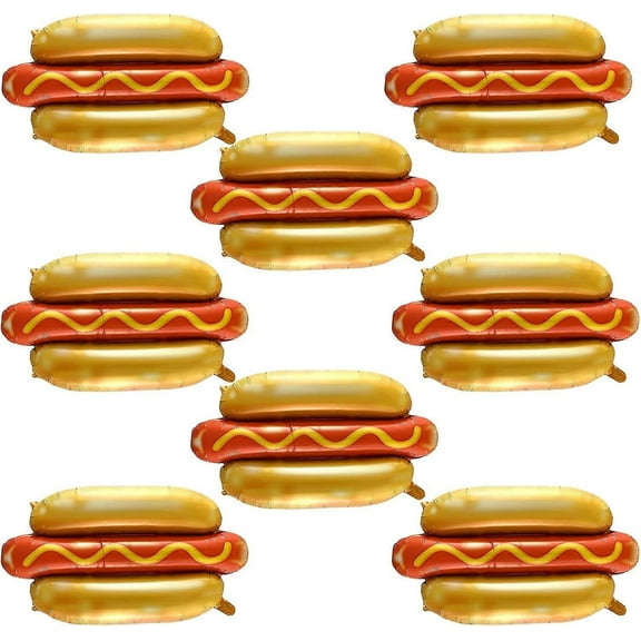 8Pcs Hot Dog Helium Foil Balloons, Fast Food Snacks Picnic Burger BBQ Themed